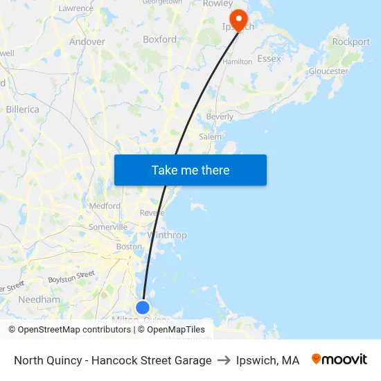 North Quincy - Hancock Street Garage to Ipswich, MA map
