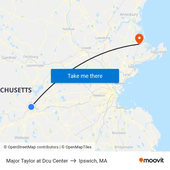 Major Taylor at Dcu Center to Ipswich, MA map