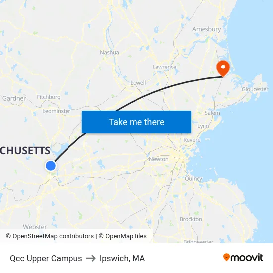 Qcc Upper Campus to Ipswich, MA map