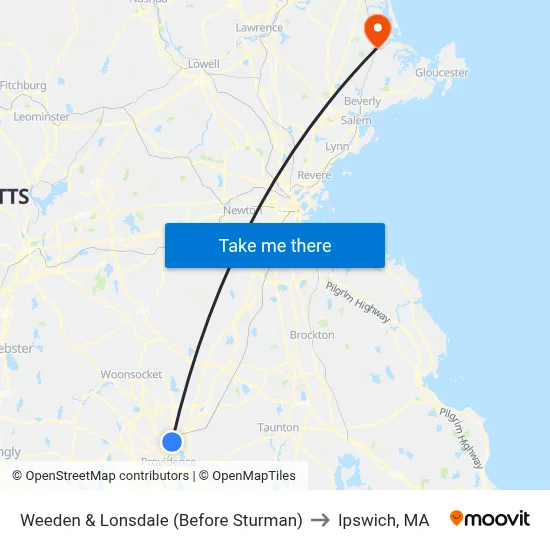 Weeden & Lonsdale (Before Sturman) to Ipswich, MA map