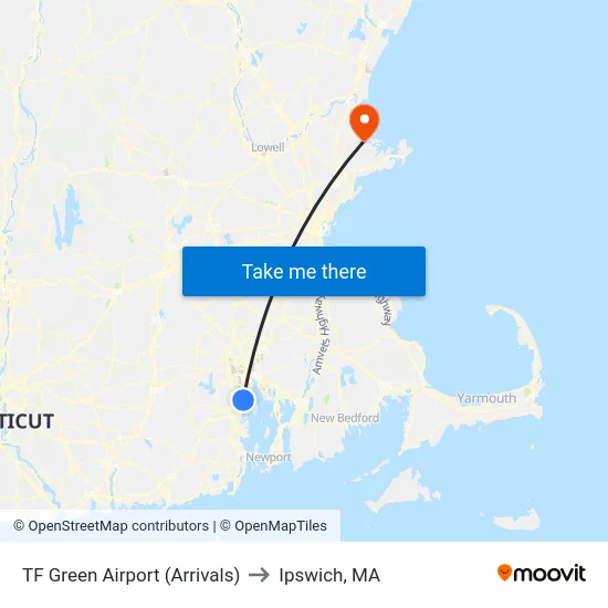 TF Green Airport (Arrivals) to Ipswich, MA map