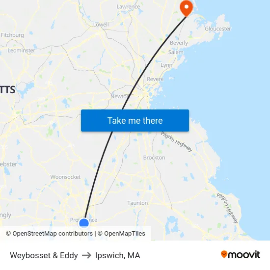 Weybosset & Eddy to Ipswich, MA map