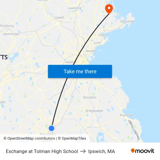 Exchange at Tolman High School to Ipswich, MA map