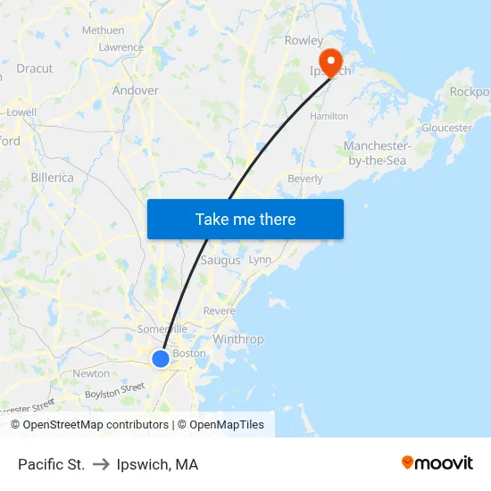 Pacific St. to Ipswich, MA map