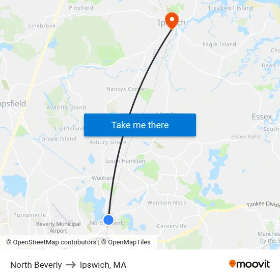North Beverly to Ipswich, MA map