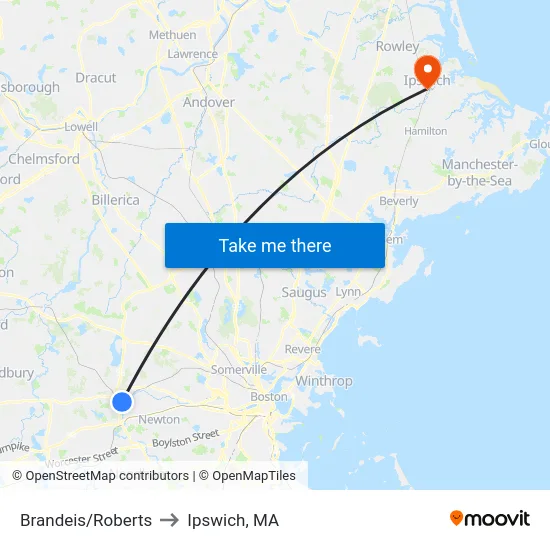 Brandeis/Roberts to Ipswich, MA map