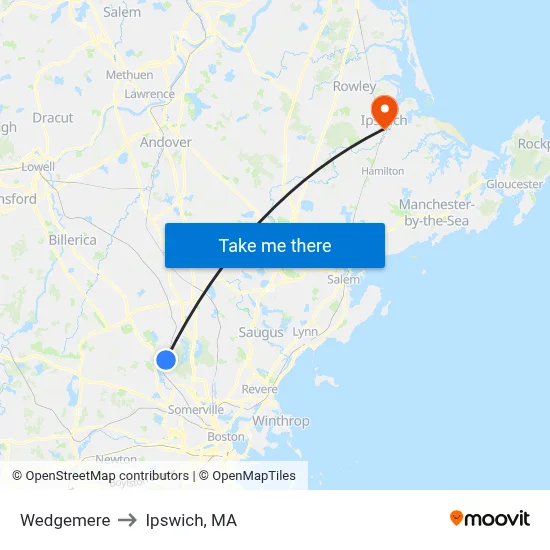 Wedgemere to Ipswich, MA map