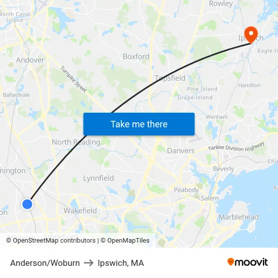 Anderson/Woburn to Ipswich, MA map
