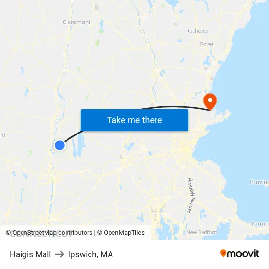 Haigis Mall to Ipswich, MA map