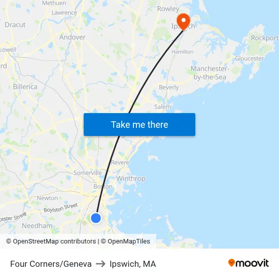 Four Corners/Geneva to Ipswich, MA map