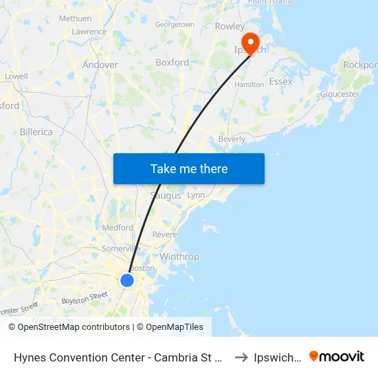 Hynes Convention Center - Cambria St @ Boylston St to Ipswich, MA map