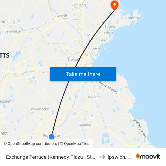 Exchange Terrace (Kennedy Plaza - Stop X) to Ipswich, MA map