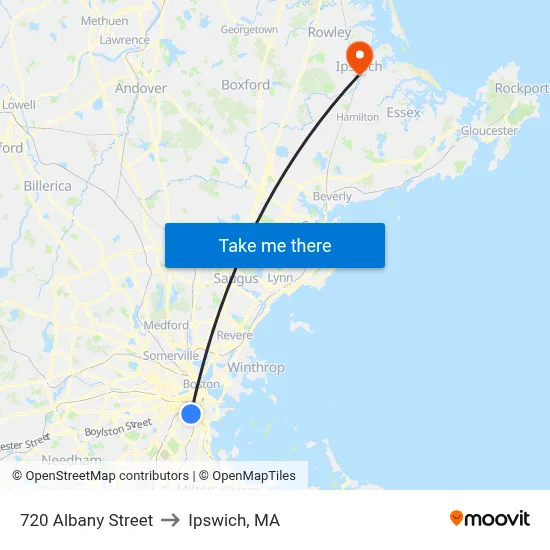 720 Albany Street to Ipswich, MA map