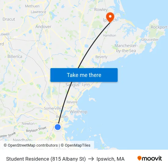 Student Residence (815 Albany St) to Ipswich, MA map