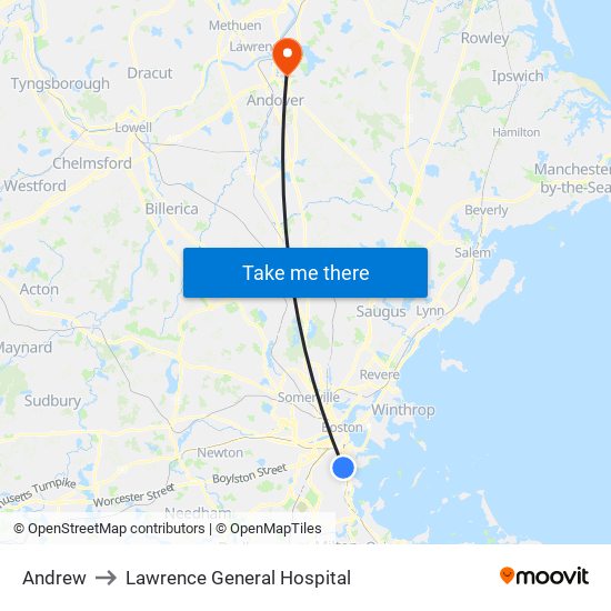 Andrew to Lawrence General Hospital map