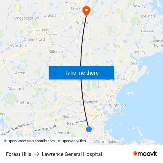 Forest Hills to Lawrence General Hospital map