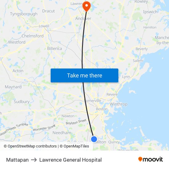 Mattapan to Lawrence General Hospital map