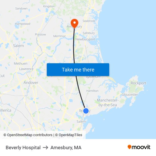 Beverly Hospital to Amesbury, MA map