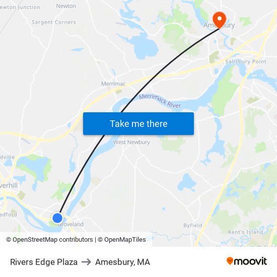 Rivers Edge Plaza to Amesbury, MA map