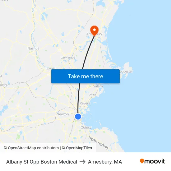 Albany St Opp Boston Medical to Amesbury, MA map