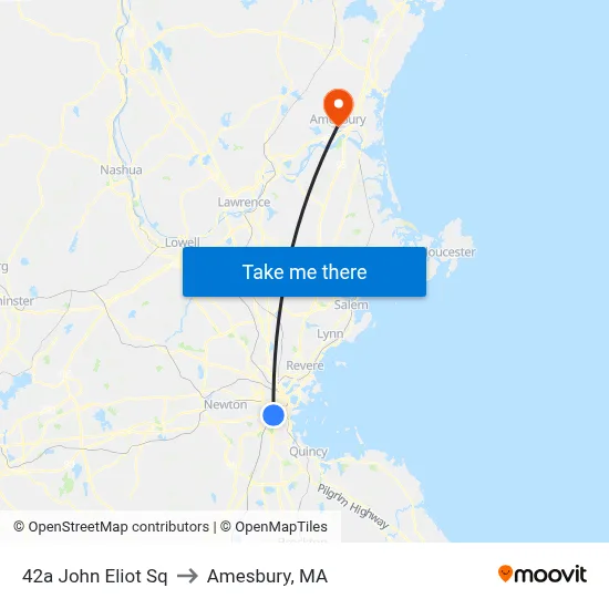 42a John Eliot Sq to Amesbury, MA map