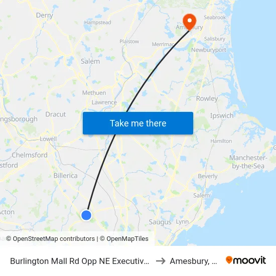 Burlington Mall Rd Opp NE Executive Pk to Amesbury, MA map