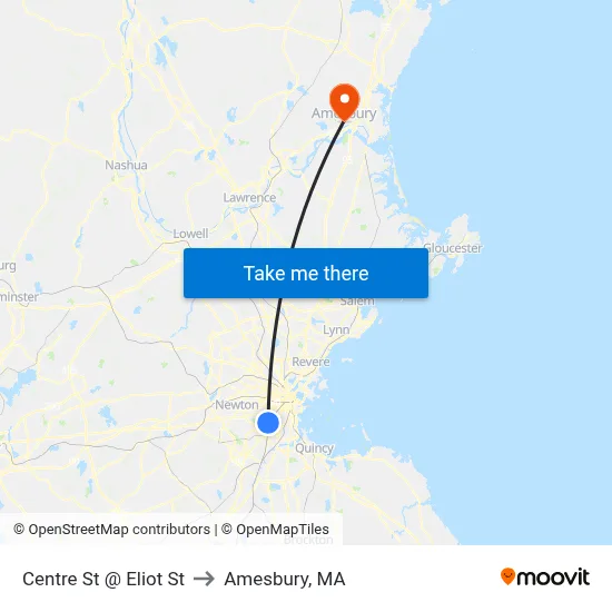 Centre St @ Eliot St to Amesbury, MA map