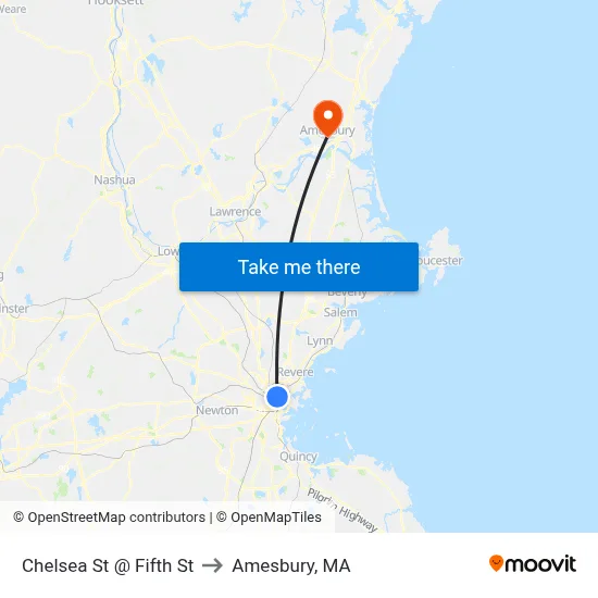 Chelsea St @ Fifth St to Amesbury, MA map