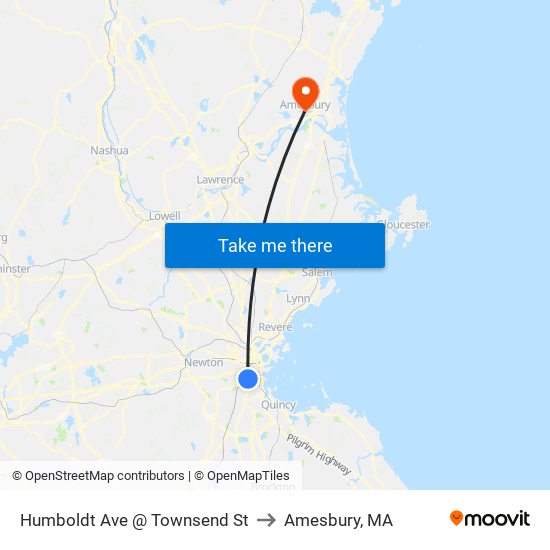 Humboldt Ave @ Townsend St to Amesbury, MA map