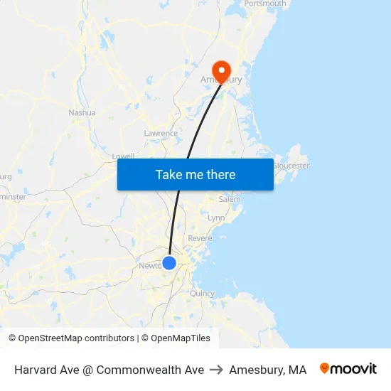 Harvard Ave @ Commonwealth Ave to Amesbury, MA map