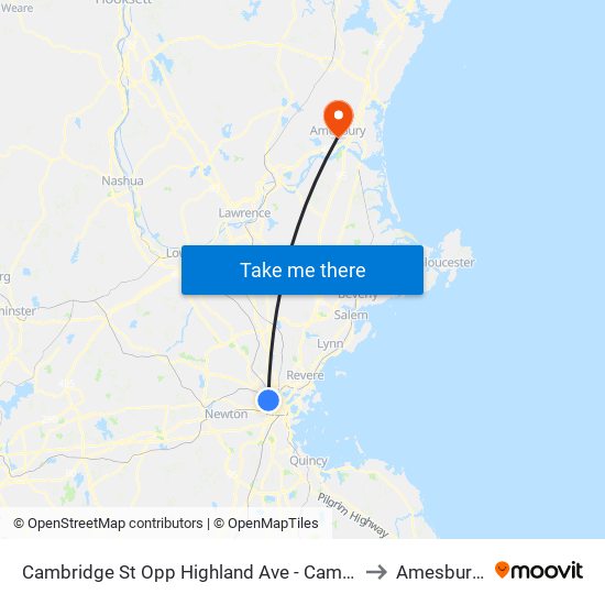 Cambridge St Opp Highland Ave - Cambridge Hospital to Amesbury, MA map