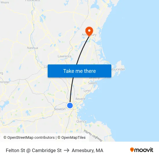 Felton St @ Cambridge St to Amesbury, MA map