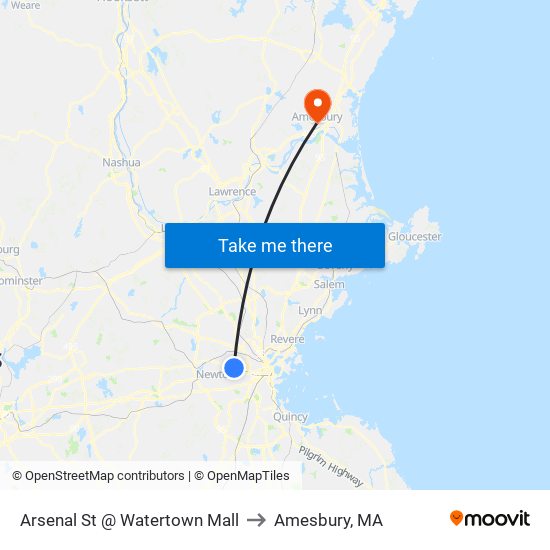 Arsenal St @ Watertown Mall to Amesbury, MA map