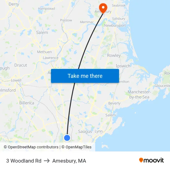 3 Woodland Rd to Amesbury, MA map
