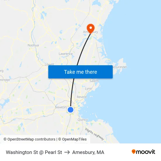 Washington St @ Pearl St to Amesbury, MA map