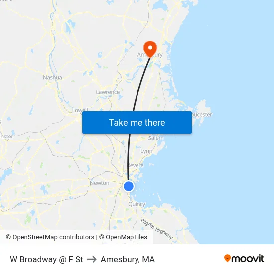 W Broadway @ F St to Amesbury, MA map