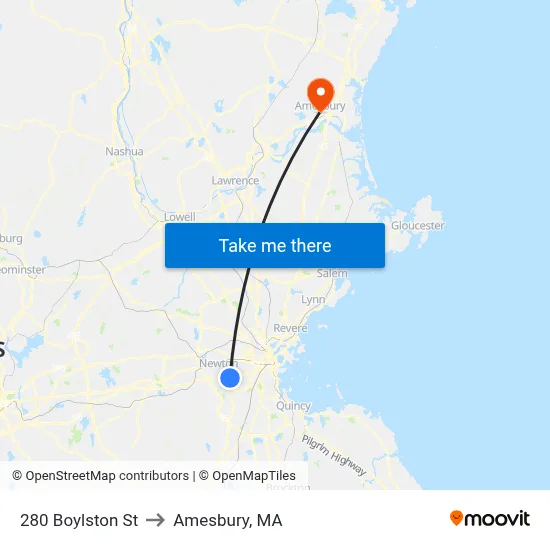 280 Boylston St to Amesbury, MA map