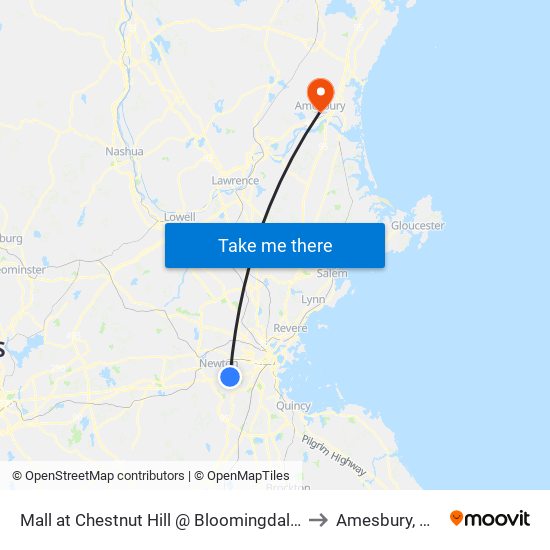 Mall at Chestnut Hill @ Bloomingdale's to Amesbury, MA map