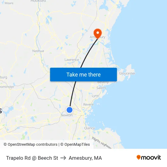 Trapelo Rd @ Beech St to Amesbury, MA map