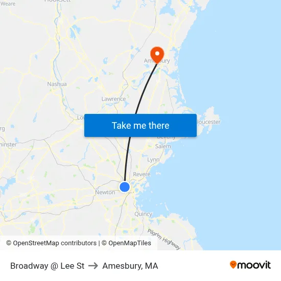 Broadway @ Lee St to Amesbury, MA map