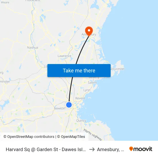 Harvard Sq @ Garden St - Dawes Island to Amesbury, MA map