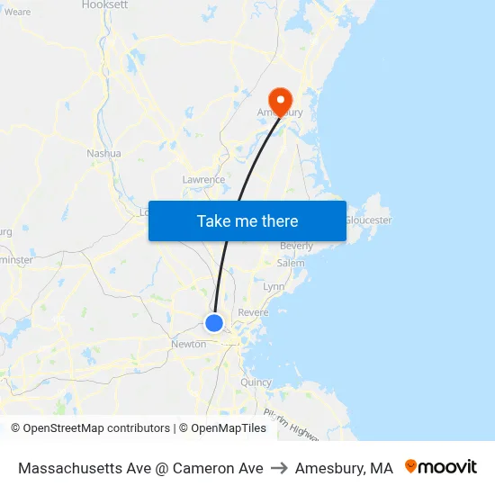 Massachusetts Ave @ Cameron Ave to Amesbury, MA map
