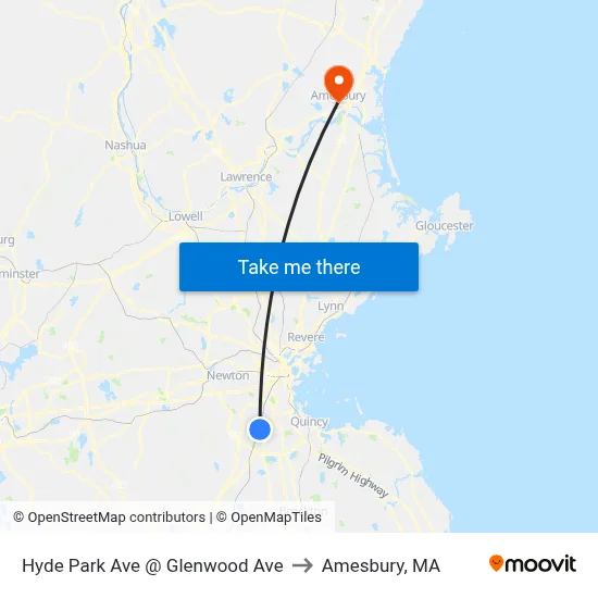 Hyde Park Ave @ Glenwood Ave to Amesbury, MA map