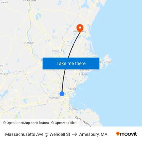 Massachusetts Ave @ Wendell St to Amesbury, MA map