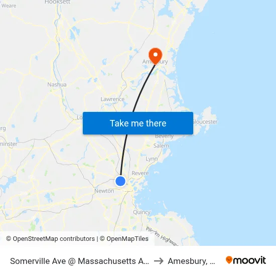 Somerville Ave @ Massachusetts Ave to Amesbury, MA map