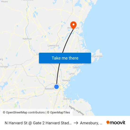 N Harvard St @ Gate 2 Harvard Stadium to Amesbury, MA map