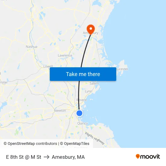 E 8th St @ M St to Amesbury, MA map