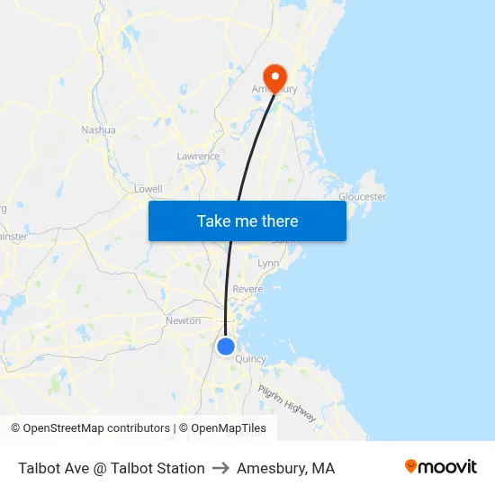 Talbot Ave @ Talbot Station to Amesbury, MA map