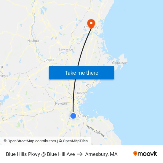 Blue Hills Pkwy @ Blue Hill Ave to Amesbury, MA map
