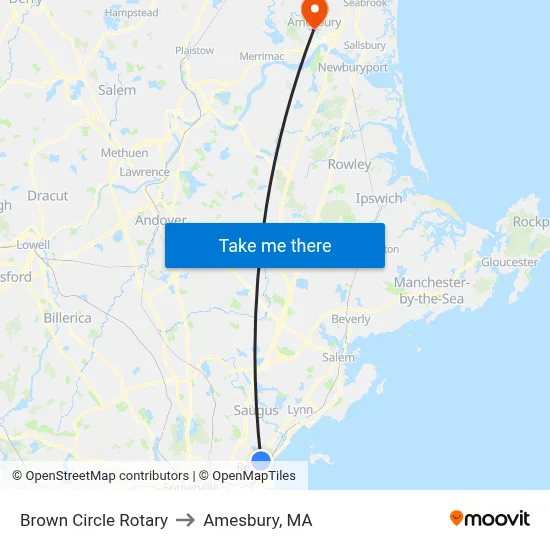 Brown Circle Rotary to Amesbury, MA map